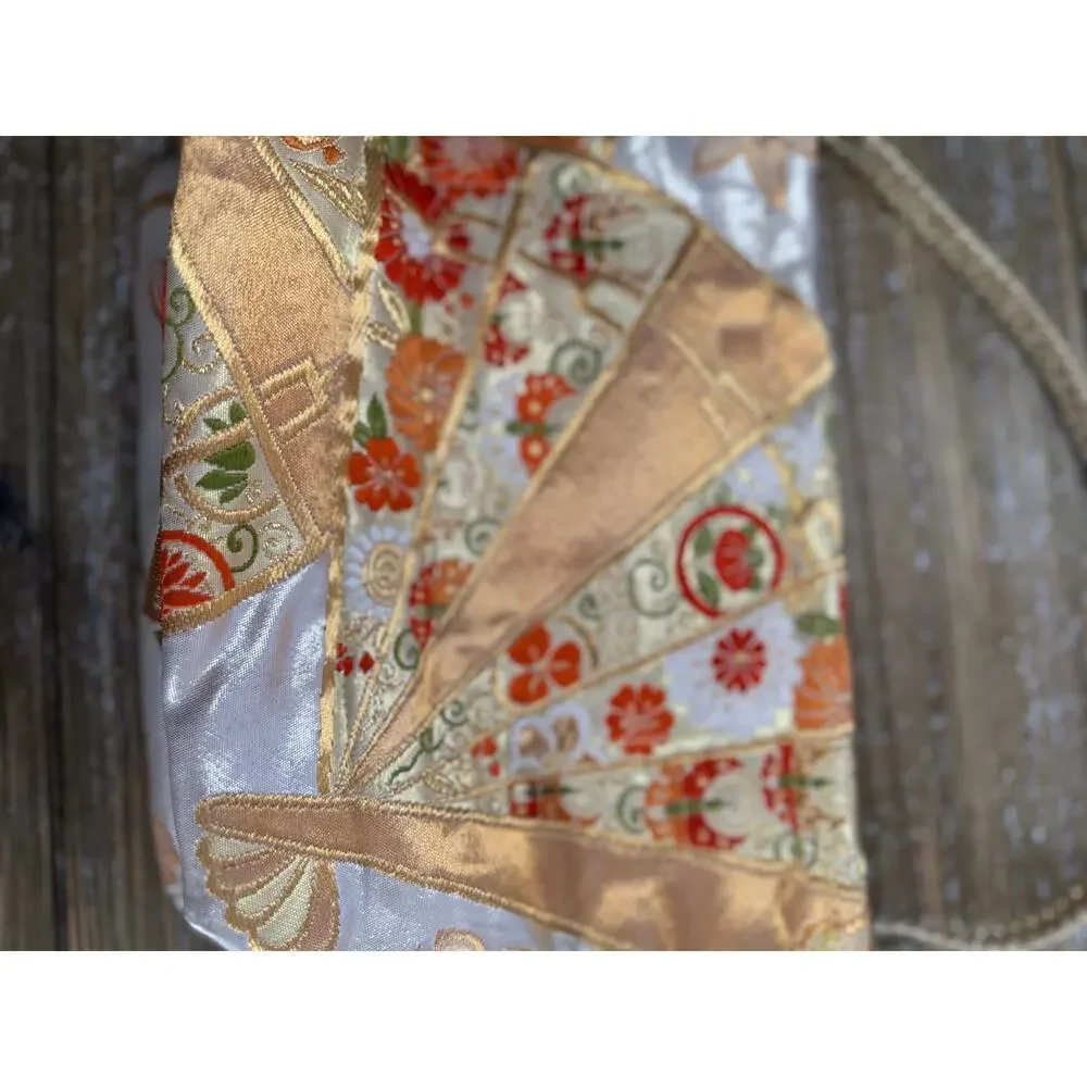 Vintage Japanese Silk Obi Clutch Bag Gold Floral Kawaii Coquette Aesthetic Purse - Picture 4 of 10